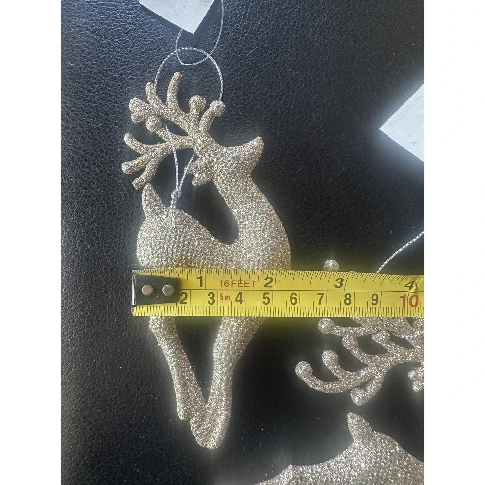 Gold Glitter Reindeer Christmas Ornaments Set of 2 Holiday‎ Tree Decor